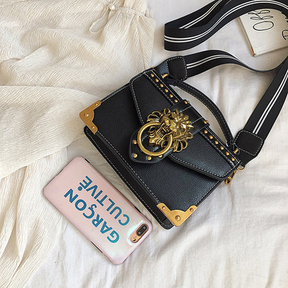 Women Fashion Studded Vintage Wide Strap Crossbody Handbag