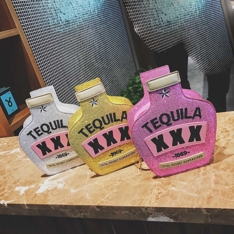 Creative Distinctive Embroidered Letter Sequin Chain Shoulder Bag