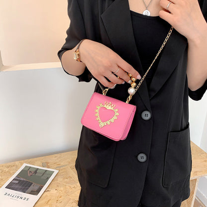 Women Fashion Elegant Heart Pearl Handbag Crossbody Small Square Bag