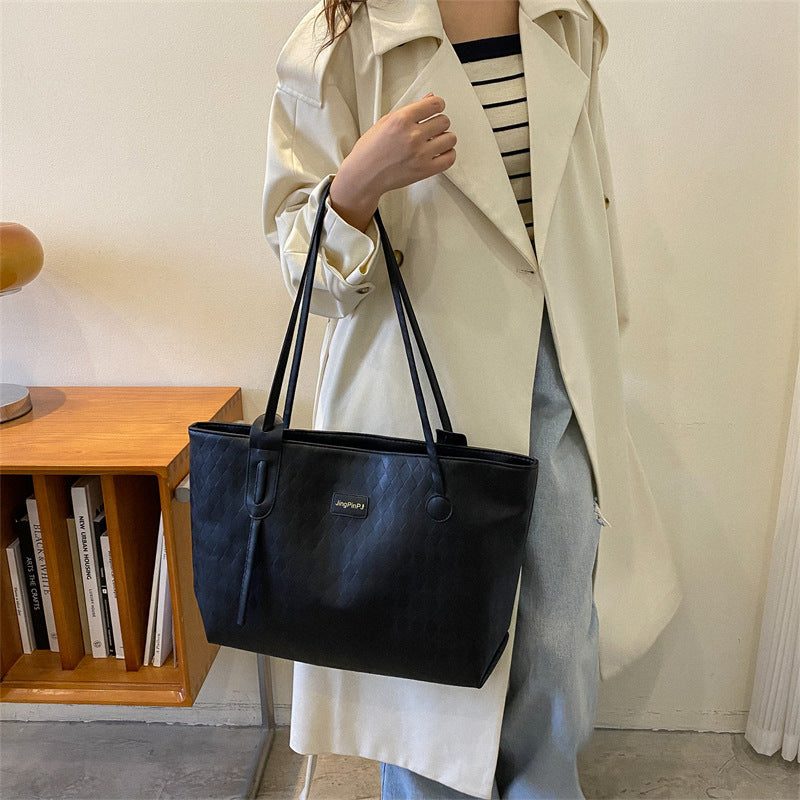Women Fashionable Simple Solid Color Large Capacity PU Tote Bag