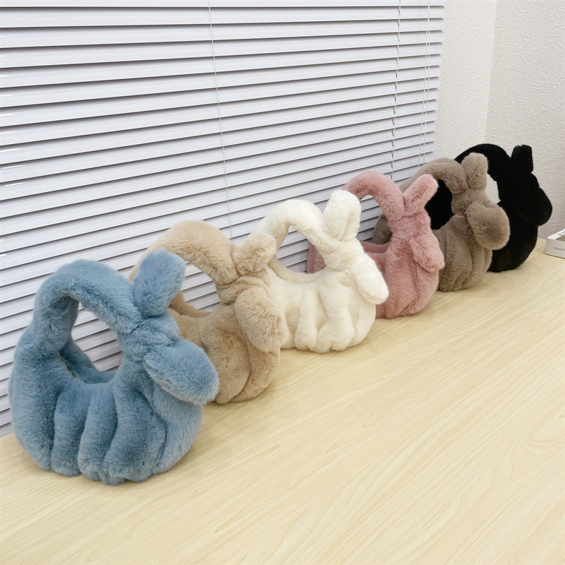 Women'S Fashion Solid Color Bow Crinkled Plush Cloud Shell Handbag