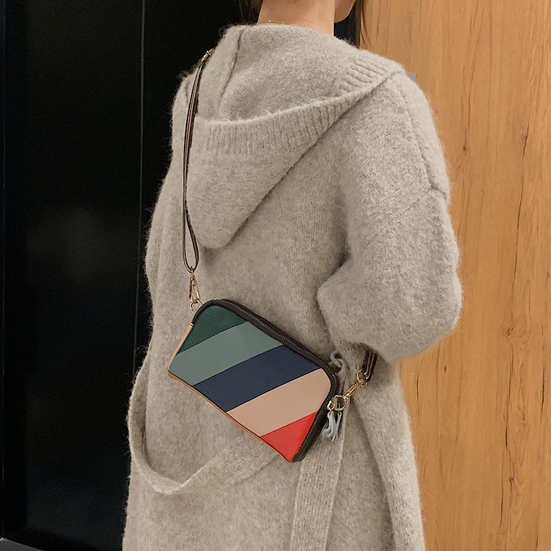 Sac à bandoulière décontracté en PU à rayures et fermeture éclair pour femme 