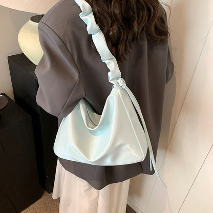 Sac à bandoulière plissé simple et tendance pour femme, grande capacité, couleur unie 