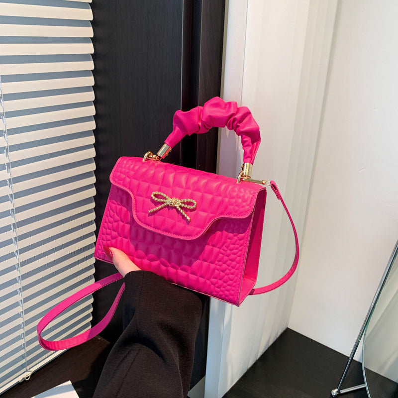 Sac à bandoulière carré tendance à motif pierre de couleur unie 