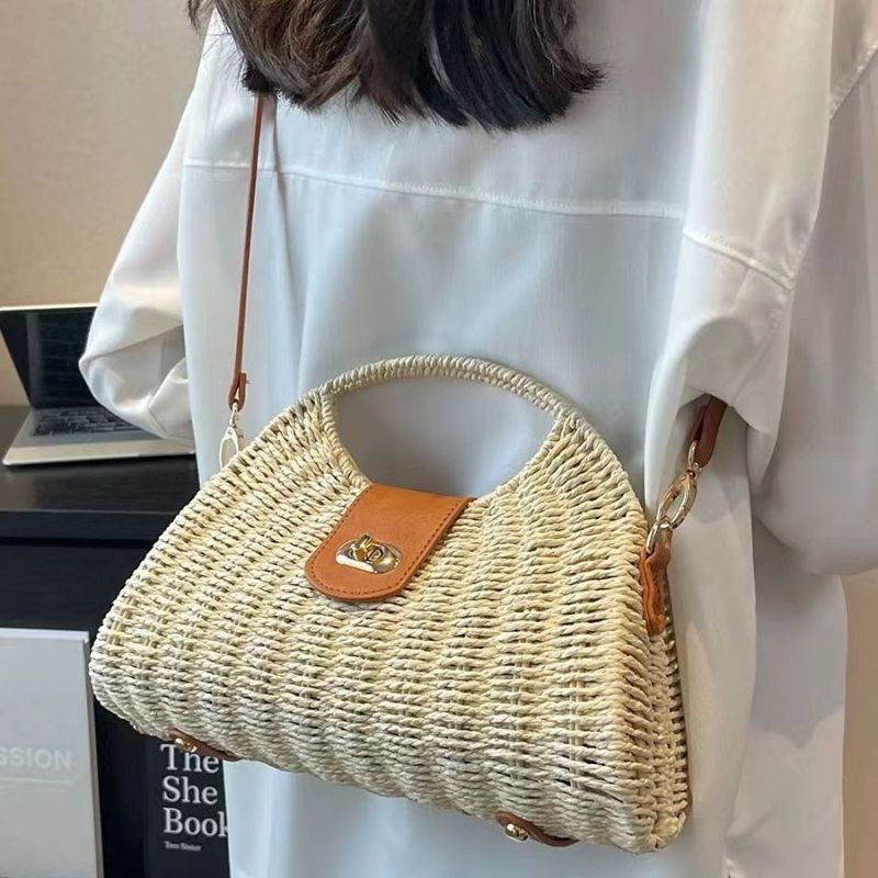 Sac à main en paille tissée de grande capacité pour les vacances et la plage 