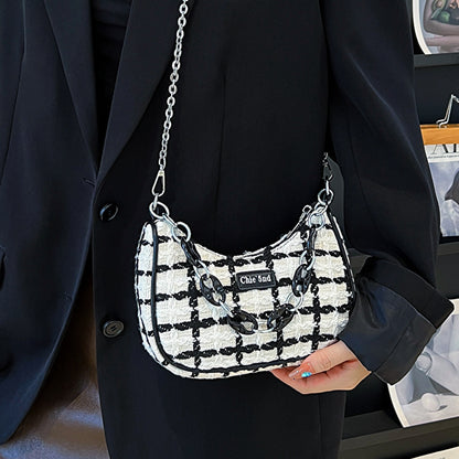 Women Fashion Black White Check Handbag