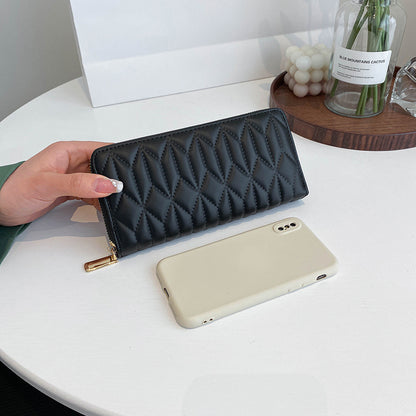 Women Fashion Creasing Solid Color Mid-Length Coin Purse