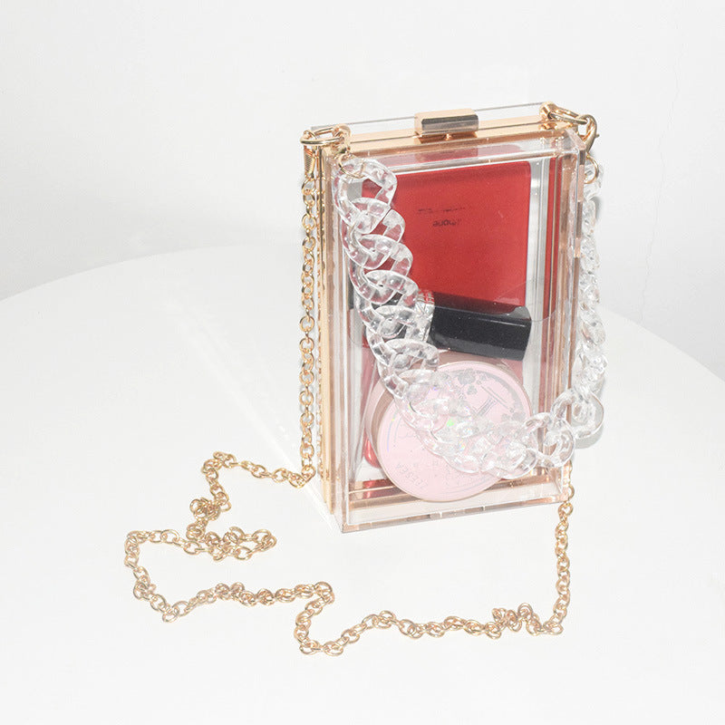 Women Acrylic Transparent Clear Resin Portable Chain Small Square Bag