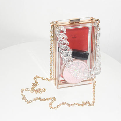 Women Acrylic Transparent Clear Resin Portable Chain Small Square Bag