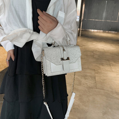 Women Chic Sequin Design Crossbody Handle Square Bag