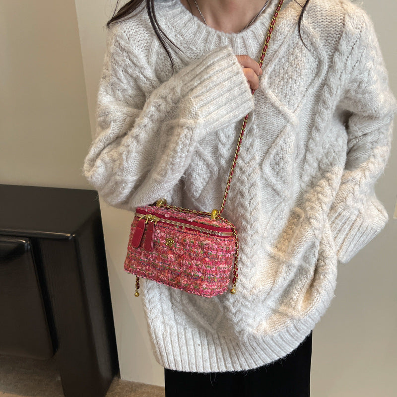 Women Fashion Elegant Woolen Chain Zipper Crossbody Bag