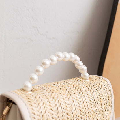Sac à bandoulière décontracté à rabat avec chaîne et boucle en métal tissée de perles pour femme 