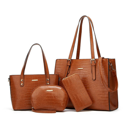 Women Fashion Casual Solid Color 4-Piece Set Handbag