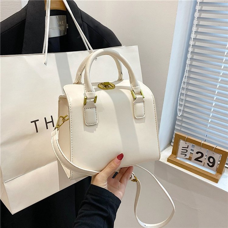 Women Fashion Solid Color Square PU Handle Shoulder Bag