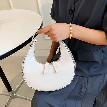 Women Chic Zipper Design Crescent Shape Solid Color PU Underarm Bag