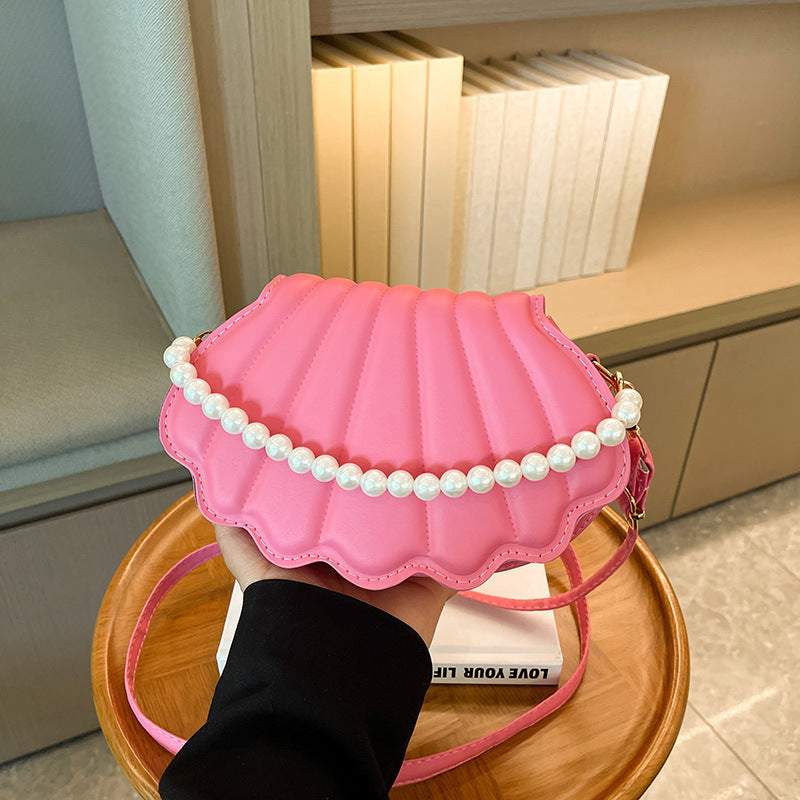 Fashion Solid Color Pearl Chain Shell Shoulder Bag