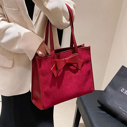 Summer Women Fashionable Solid Color Bow Decoration Square Large Capacity Tote Bag