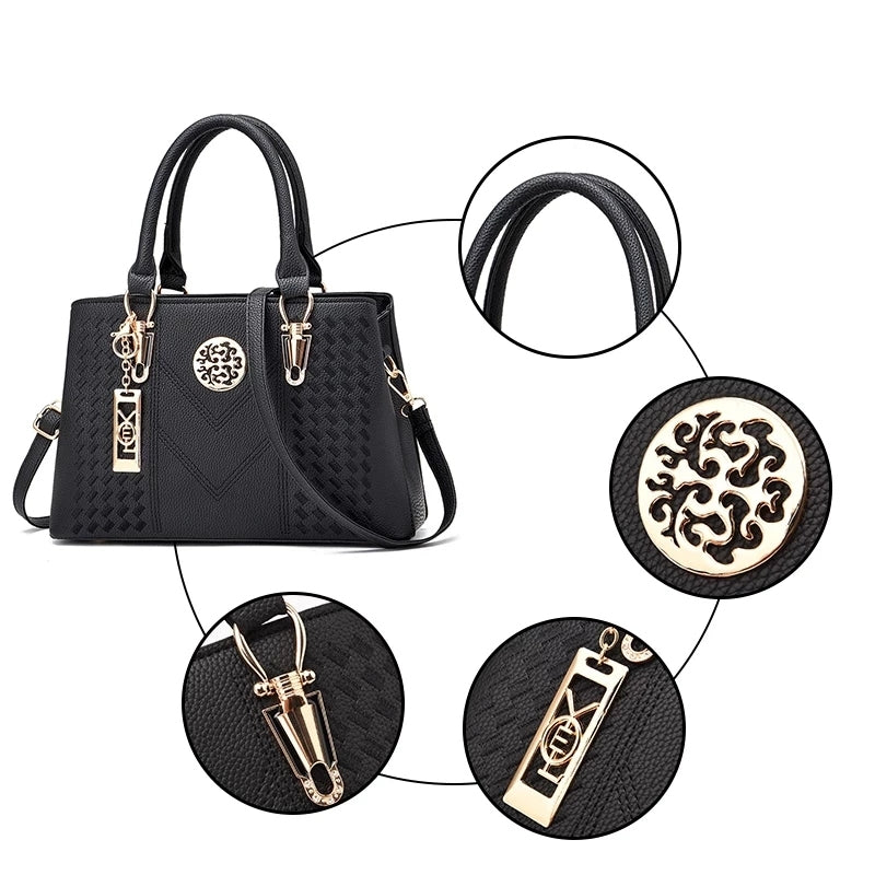 Women Elegant Pendant Decoration Zipper Design Solid Color Large Capacity PU Shoulder Bag