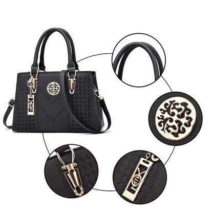 Women Elegant Pendant Decoration Zipper Design Solid Color Large Capacity PU Shoulder Bag