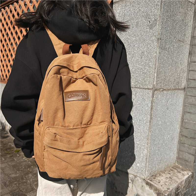 Canvas Neutral Casual Design Solid Color Large Capacity Backpack