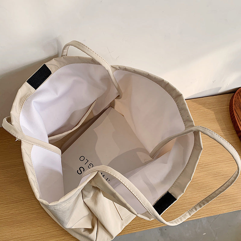 Women Casual Design Solid Color Canvas Large Capacity Shoulder Handle Tote Bag