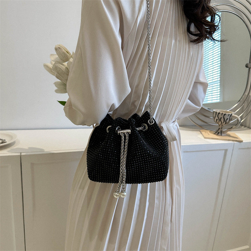 Women Fashionable Simple Solid Color Drawstring Bucket Crossbody Bag