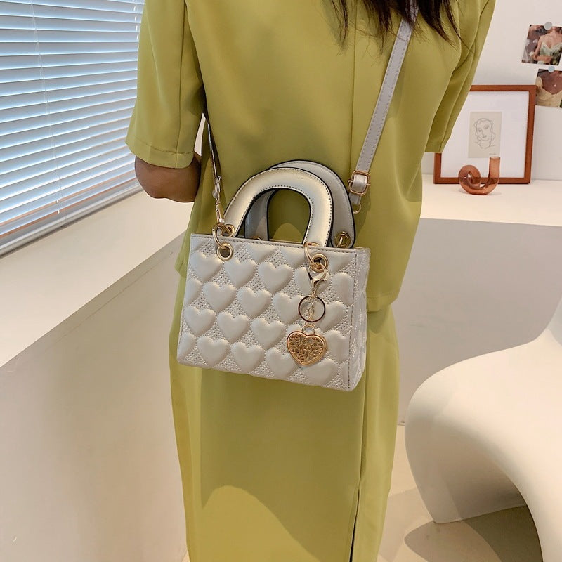 Women Fashion Heart Diamond Square PU Handle Crossbody Bag