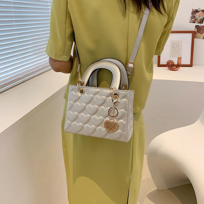 Women Fashion Heart Diamond Square PU Handle Crossbody Bag