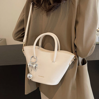 Women Fashionable Simple Bow Ball Pendant PU Handle Shoulder Bag