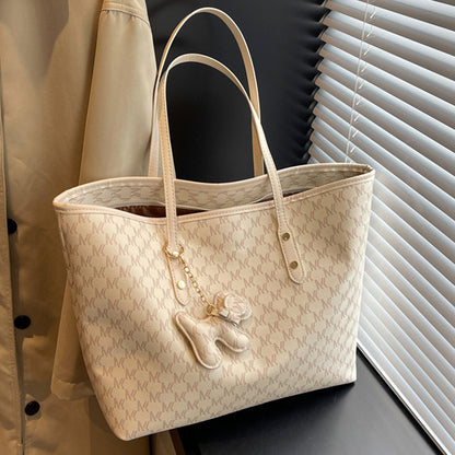 Women Fashion Casual Large Capacity Pendant Decorative PU Tote Bag