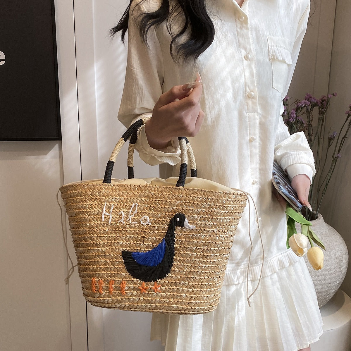 Summer Women Casual Vacation Beach Grass Woven Large Capacity Handbag