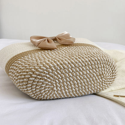 Women Fashionable Ethnic Style Straw Woven Bow Large Capacity Tote Bag