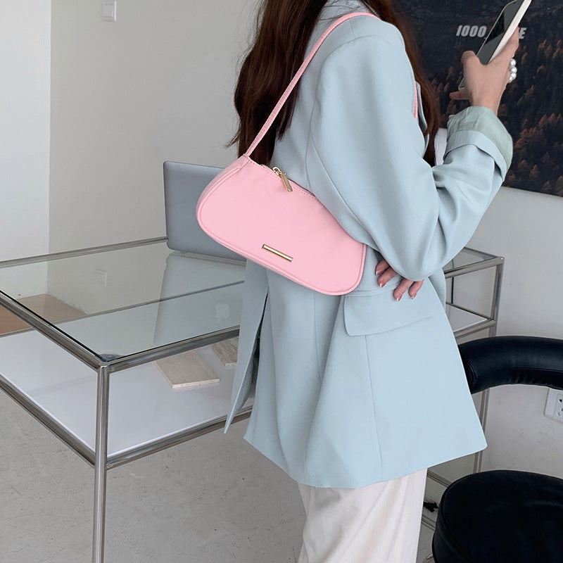 Sac à main tendance en nylon de couleur unie avec fermeture éclair pour femme 