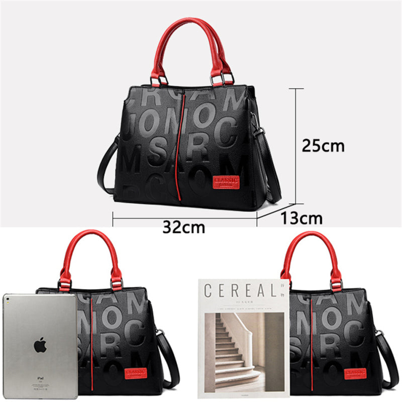 Women Basic letter Embossing Zipper Design Large Capacity PU Handle Bag