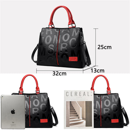 Women Basic letter Embossing Zipper Design Large Capacity PU Handle Bag