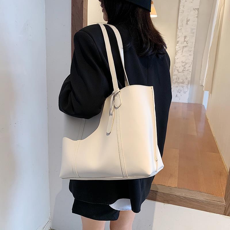 Women Casual Design Solid Color Large Capacity Shoulder Tote Bag