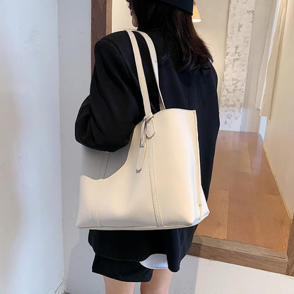 Women Casual Design Solid Color Large Capacity Shoulder Tote Bag