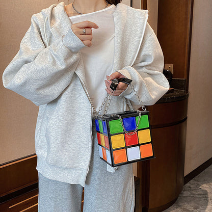 Sac à bandoulière en PU pour femme, design créatif en forme de cube Rubik's Cube 