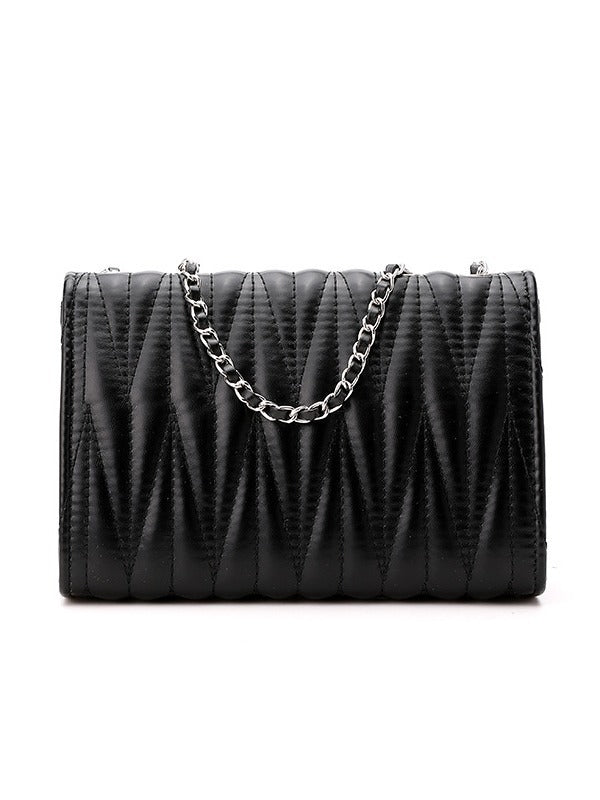 Women Fashion Casual Solid Color Chain Small Square Shoulder Bag