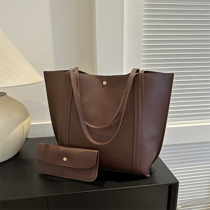 Women Fashionable Solid Color Large Capacity PU Tote Bag