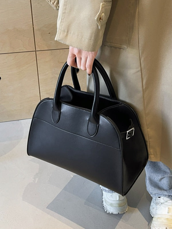 Sac à bandoulière rétro couleur unie pour femme, grande capacité, avec poignée en PU 