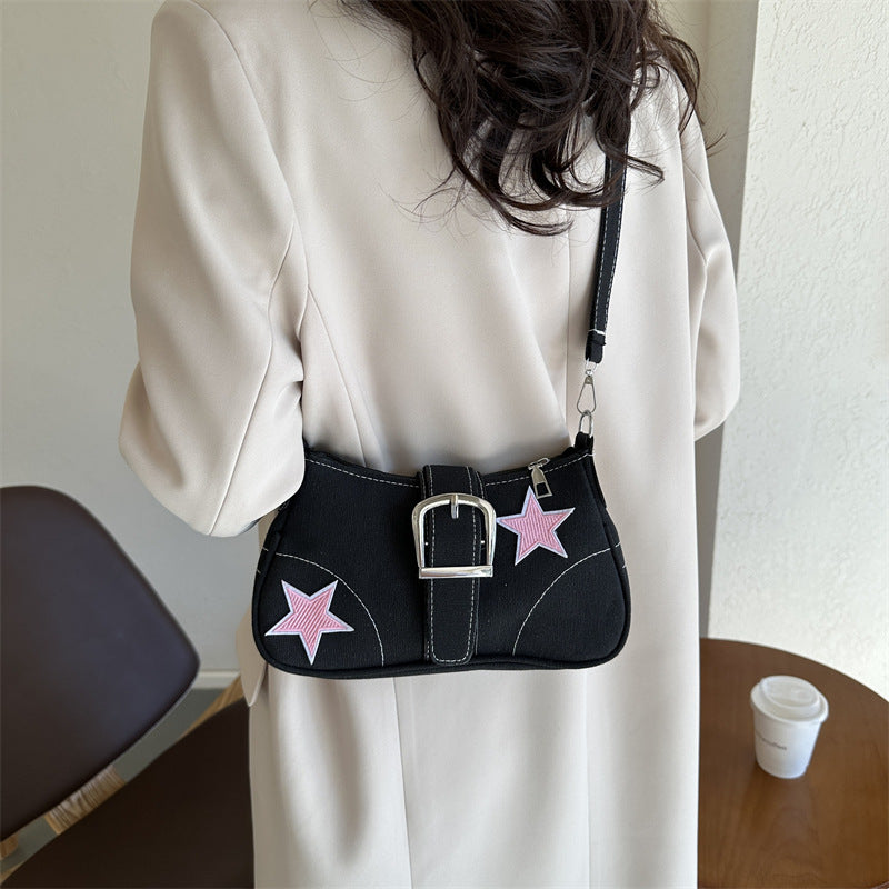 Women Fashion Casual Belt Buckle Decoration Star Shoulder Crossbody Bag
