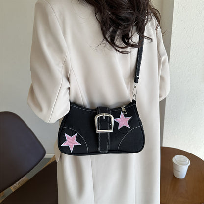 Women Fashion Casual Belt Buckle Decoration Star Shoulder Crossbody Bag