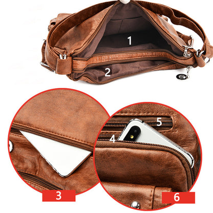 Sac à bandoulière décontracté multi-poches pour femme, couleur unie, grande capacité, en PU 