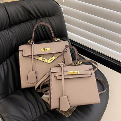 Women Fashion Solid Color Square PU Handle Crossbody Bag