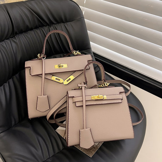 Women Fashion Solid Color Square PU Handle Crossbody Bag