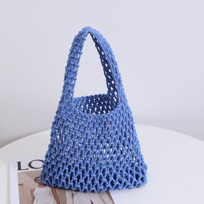 Women Candy-Colored Cotton Thread Woven Summer Simple Style Fishnet Shoulder Bag