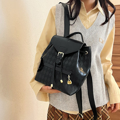 Women Fashion Rhombic Printed Smiley Face Pendant Large Capacity Backpack