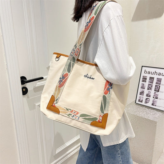 Women Casual Floral Printed Waterproof Large Capacity One Shoulder Tote Canvas Bag