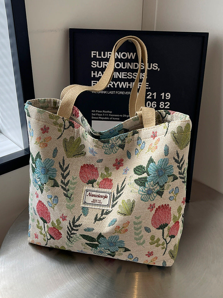 Women Fashion Casual Large Capacity Floral Printed Canvas Tote Bag